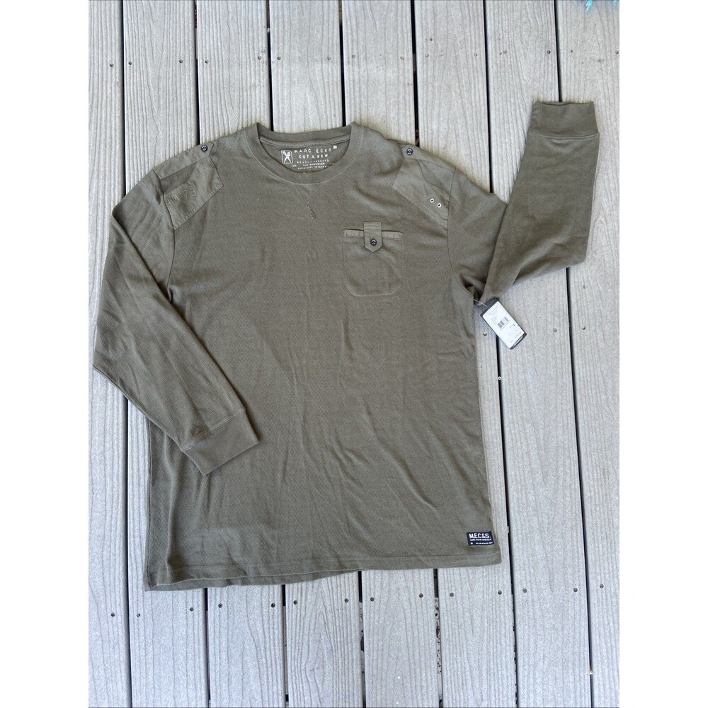 Marc Ecko Long Sleeve Thermal Shirt Mens Green Sz 3XL Shoulder Patch New
